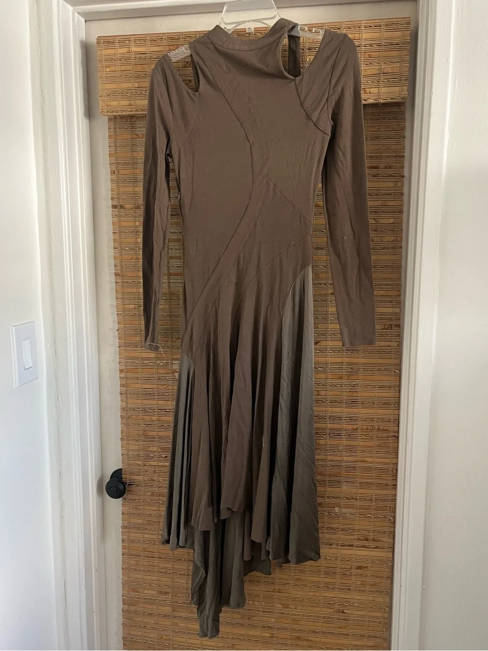 Stella McCartney Fall 2004 brown asymmetrical ruffle long sleeve dress - Picture 2 of 6